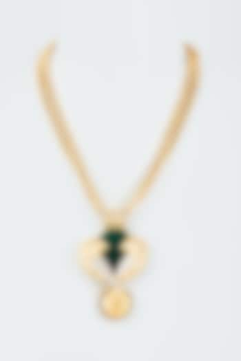 Gold Finish Zircon & Green Agate Stone Enameled Necklace by Trupti Mohta at Pernia's Pop Up Shop