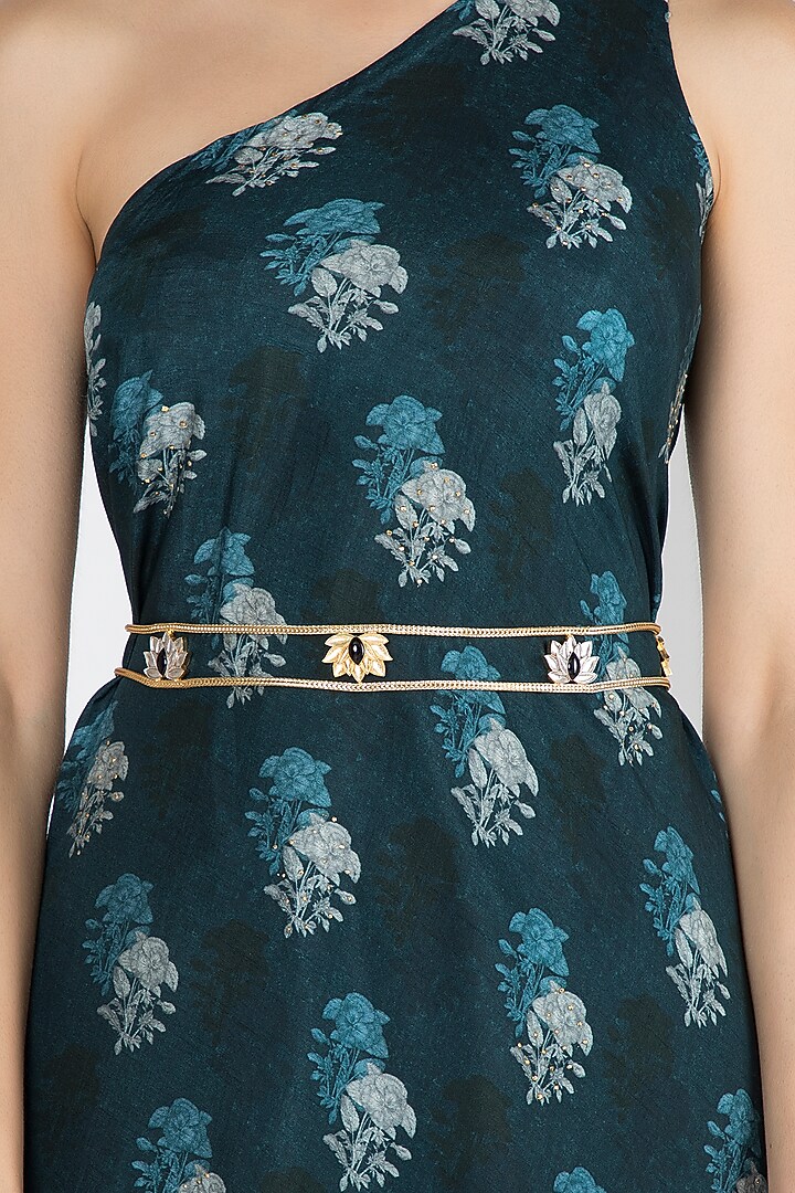 Gold & Silver Finish Lotus Waist Belt by Trupti Mohta at Pernia's Pop Up Shop