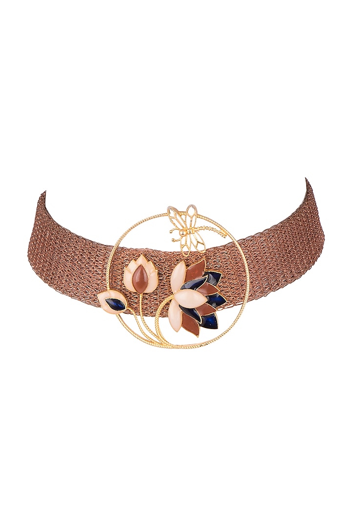 Gold Finish Enamel Choker Necklace by Trupti Mohta