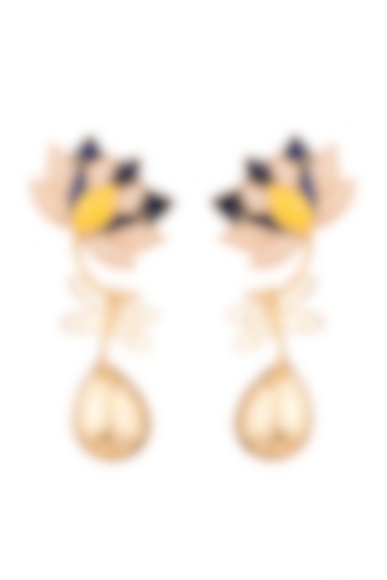 Gold Finish Enamel Drop Earrings by Trupti Mohta