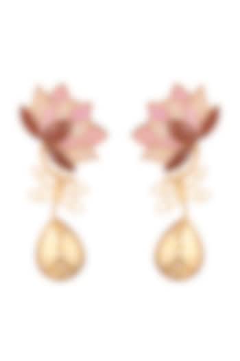 Gold Finish Pink Enamel Drop Earrings by Trupti Mohta