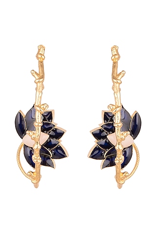 Gold Finish Enamel Lotus Hoop Earrings by Trupti Mohta