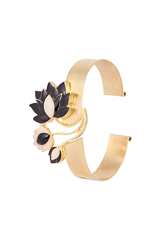 Gold Finish Blue Enamel Bracelet by Trupti Mohta