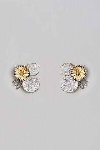 Two Tone Finish Mudra Enameled Stud Earrings by Trupti Mohta