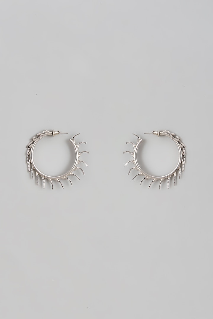 Silver Finish Enameled Hoop Earrings by Trupti Mohta at Pernia's Pop Up Shop