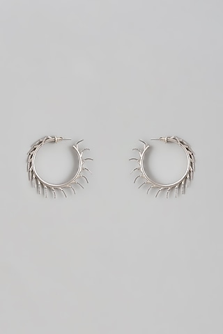 Silver Finish Enameled Hoop Earrings by Trupti Mohta