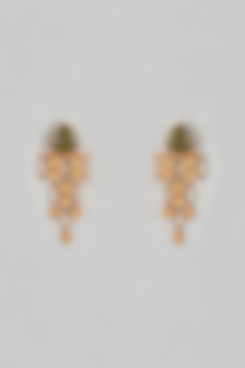 Two Tone Finish Green Stone Enameled Stud Earrings by Trupti Mohta at Pernia's Pop Up Shop