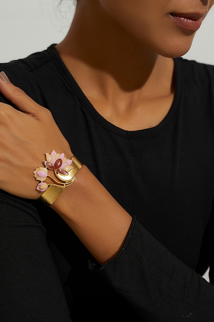 Gold Finish Handcrafted Enamelled Bracelet by Trupti Mohta