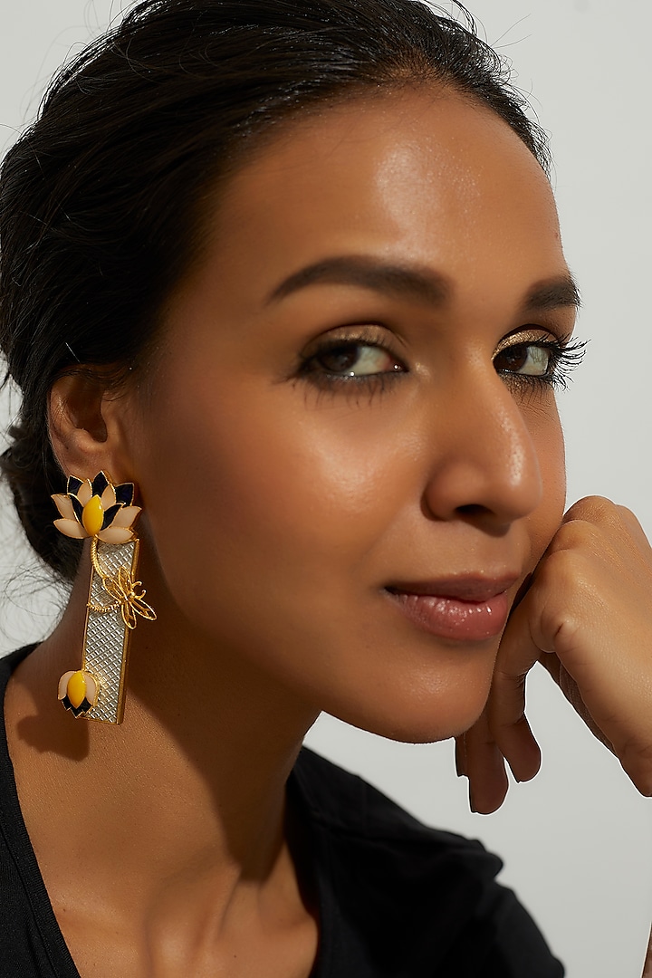 Two Tone Finish Handcrafted Enamelled Earrings by Trupti Mohta