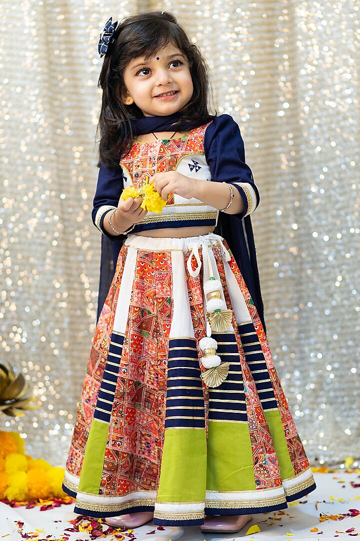 Multi-Colored Cotton & Muslin Printed Lehenga Set For Girls by Littleduds Baby Boutique at Pernia's Pop Up Shop