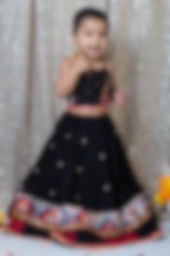 Black & Maroon Cotton Printed Lehenga Set For Girls by Littleduds Baby Boutique