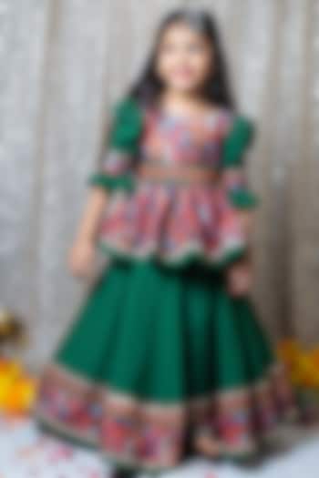 British Green Cotton & Musin Printed Lehenga Set For Girls by Littleduds Baby Boutique