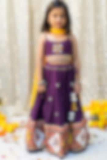 Purple Cotton Gota Embroidered Lehenga Set For Girls by Littleduds