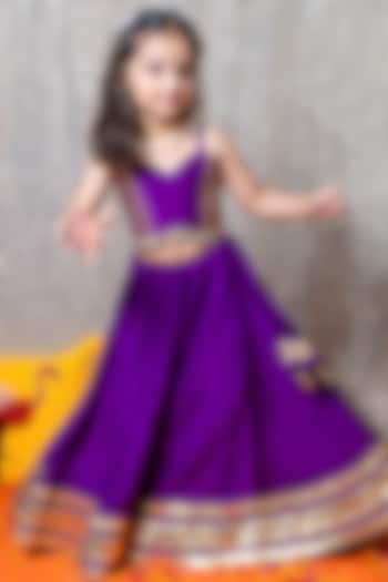 Dark Purple Muslin Lehenga Set For Girls by Littleduds Baby Boutique
