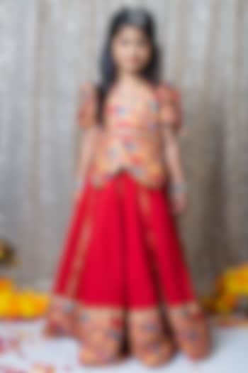 Red Cotton & Muslin Printed Lehenga Set For Girls by Littleduds Baby Boutique