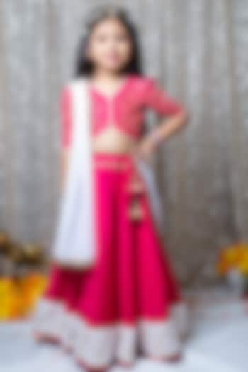 Rani Pink Cotton & Silk Thread Embroidered Lehenga Set For Girls by Littleduds Baby Boutique