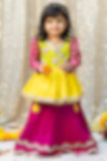Rani Pink Cotton Lace Embroidered Lehenga Set For Girls by Littleduds Baby Boutique