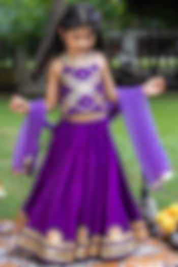 Dark Purple Muslin Gota Lacework Lehenga Set For Girls by Littleduds Baby Boutique at Pernia's Pop Up Shop