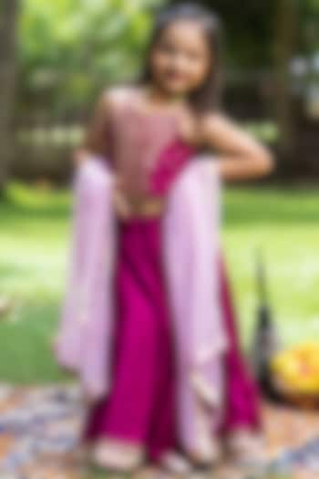 Wine Muslin Lehenga Set For Girls by Littleduds Baby Boutique at Pernia's Pop Up Shop