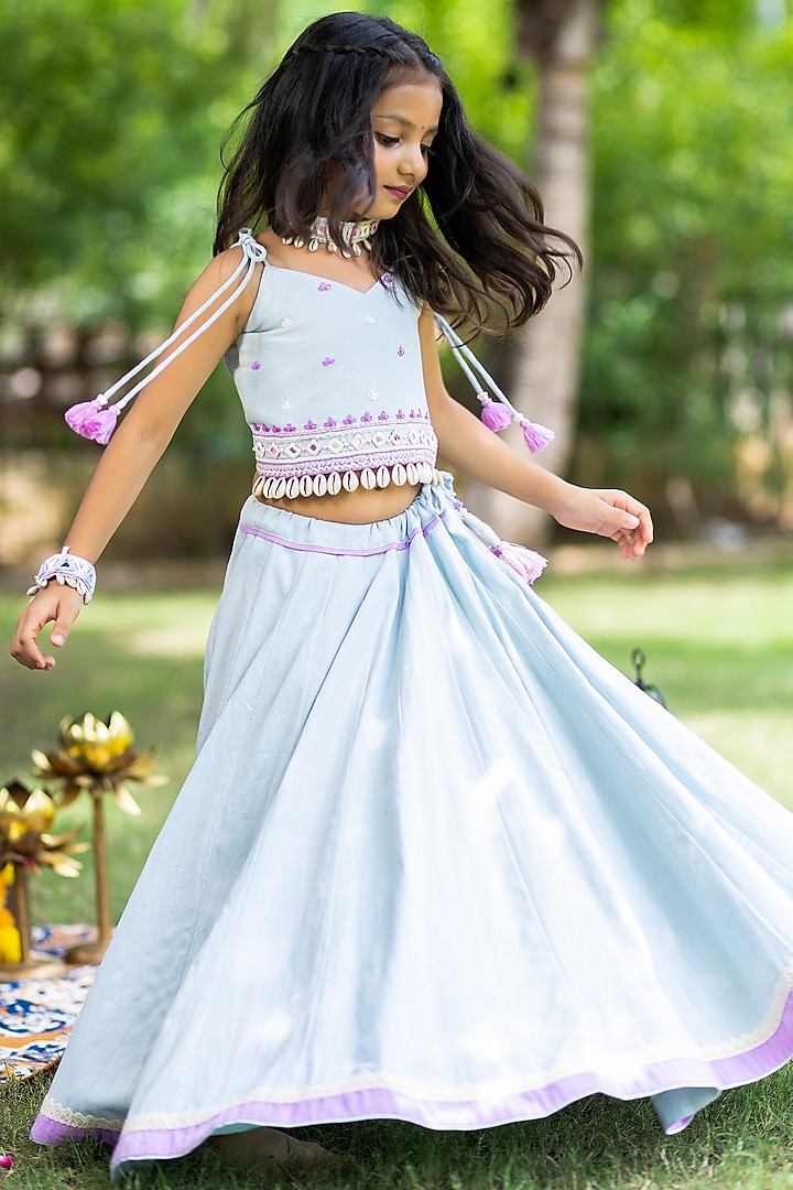 Sky Blue Pure Cotton Lacework Lehenga Set For Girls by Littleduds Baby Boutique at Pernia's Pop Up Shop