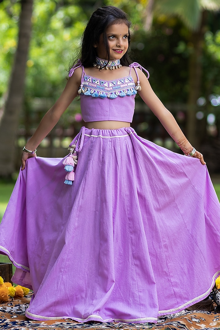 Pastel Purple Pure Cotton Lacework Lehenga Set For Girls by Littleduds Baby Boutique at Pernia's Pop Up Shop