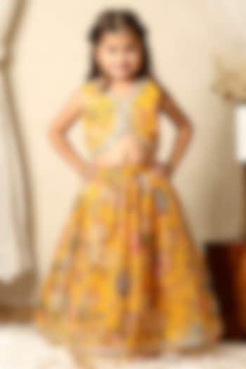 Yellow Organza Lace Embroidered Floral Skirt Set For Girls by Littleduds Baby Boutique