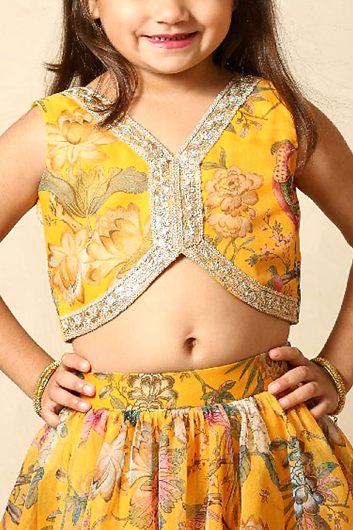 Yellow Organza Lace Embroidered Floral Skirt Set For Girls by Littleduds Baby Boutique at Pernia's Pop Up Shop