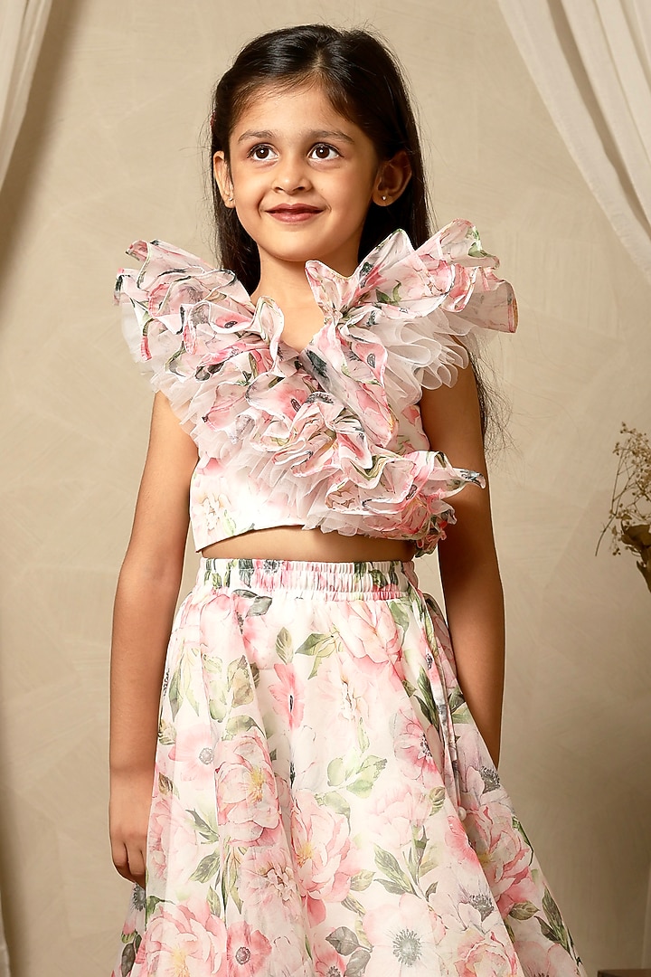 Pink & White Organza Floral Skirt Set For Girls by Littleduds Baby Boutique at Pernia's Pop Up Shop