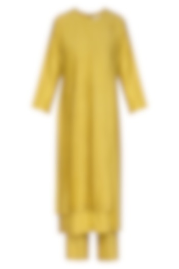 Yellow Embroidered Kurta With Cropped Pants by Little Things Studio