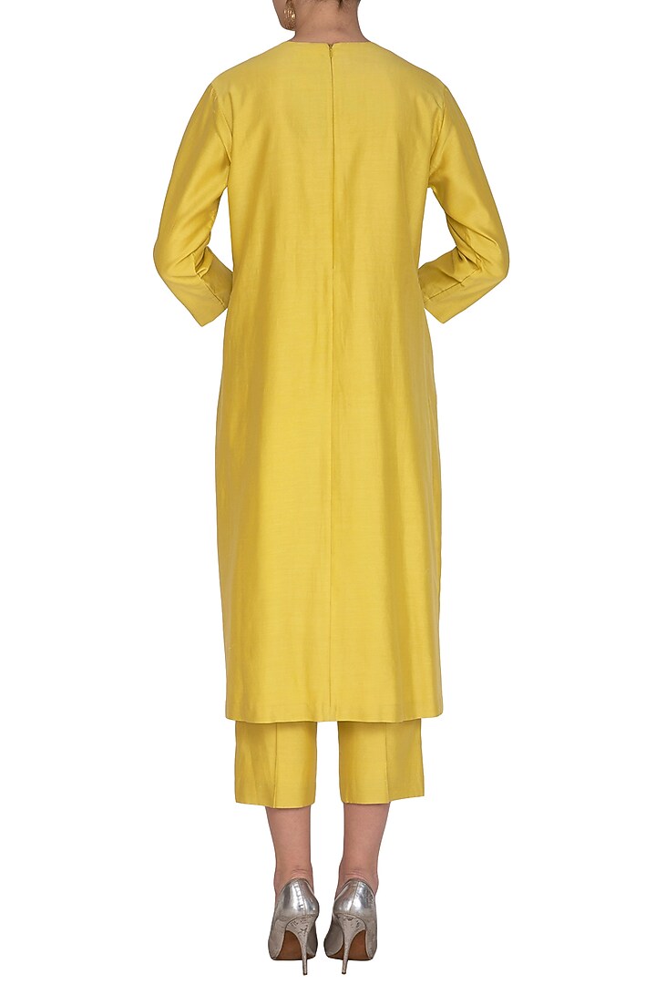 Yellow Embroidered Kurta With Cropped Pants by Little Things Studio at Pernia's Pop Up Shop