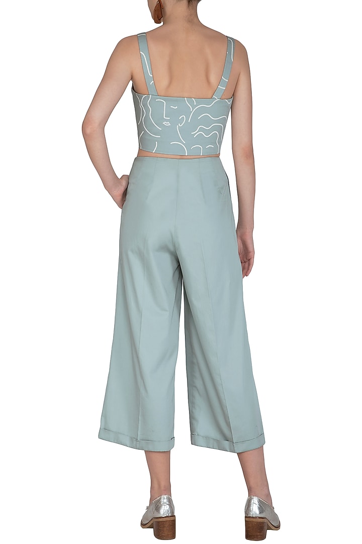 Chalk Green Screen Printed Bustier With Pants by Little Things Studio at Pernia's Pop Up Shop