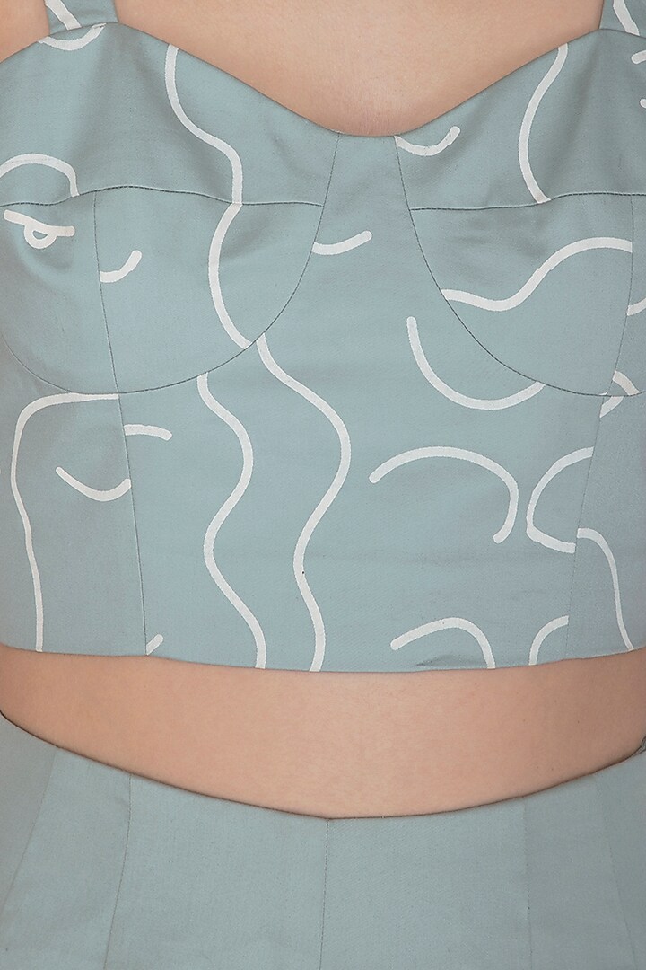 Chalk Green Screen Printed Bustier With Pants by Little Things Studio at Pernia's Pop Up Shop