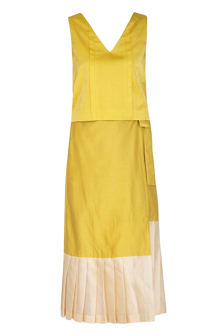 Yellow Pleated Top With Wrap Skirt by Little Things Studio