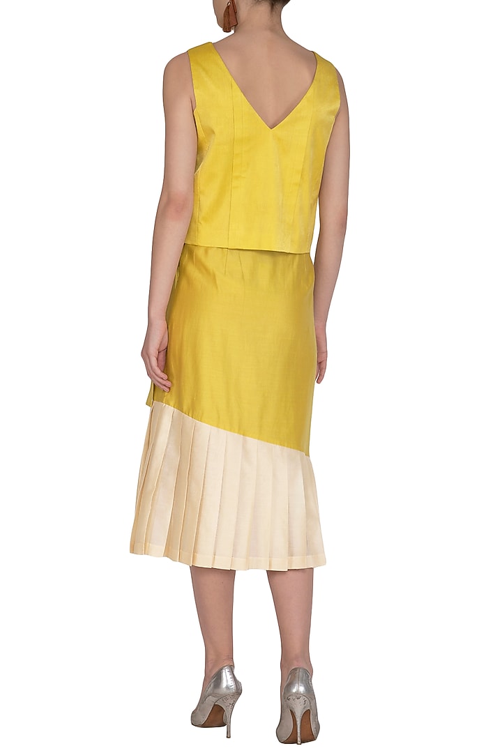 Yellow Pleated Top With Wrap Skirt by Little Things Studio at Pernia's Pop Up Shop