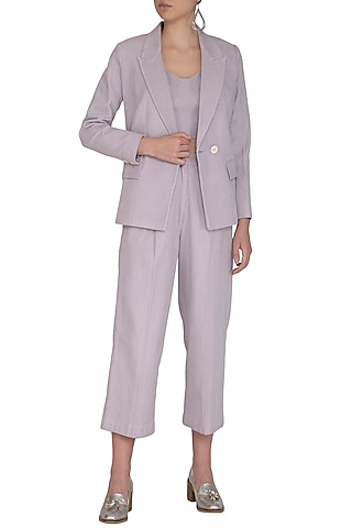 Purple Corduroy Blazer With Top & Pants by Little Things Studio
