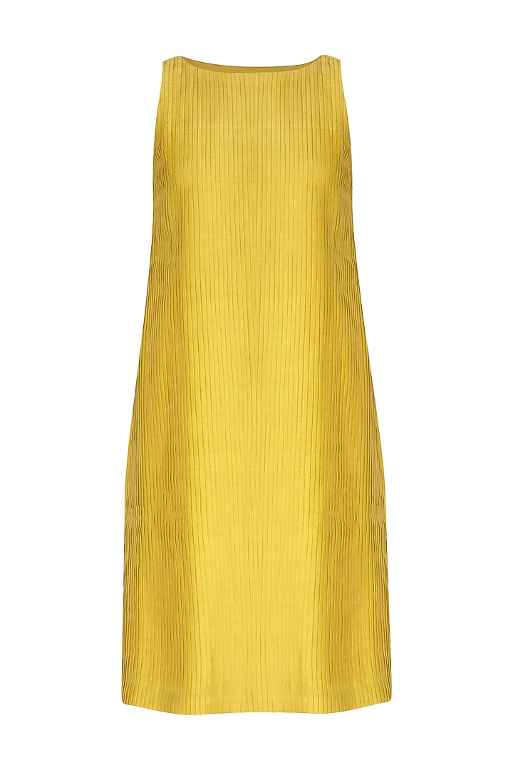 Yellow Pleated & Pintucked Dress by Little Things Studio