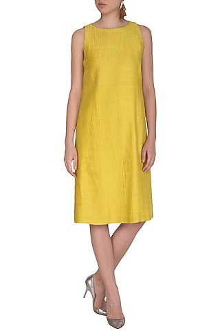 Yellow Pleated & Pintucked Dress by Little Things Studio