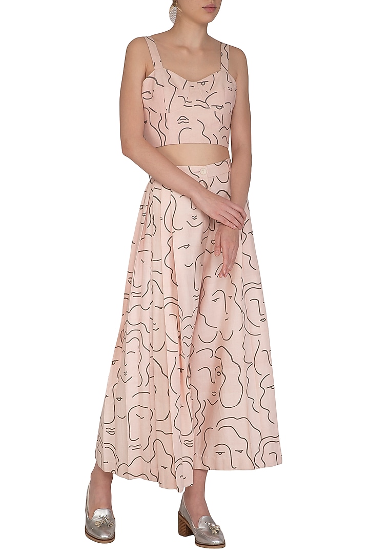 Baby Pink Screen Printed Bustier With Pants by Little Things Studio at Pernia's Pop Up Shop