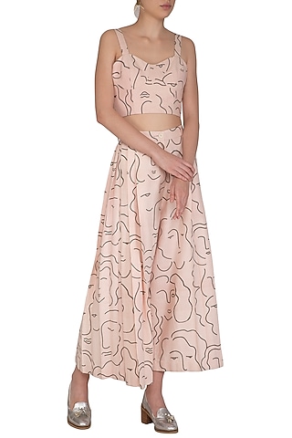 Baby Pink Screen Printed Bustier With Pants by Little Things Studio