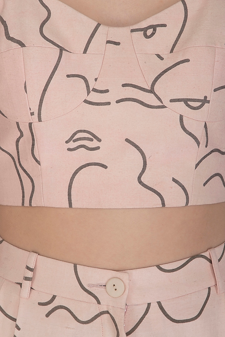 Baby Pink Screen Printed Bustier With Pants by Little Things Studio at Pernia's Pop Up Shop