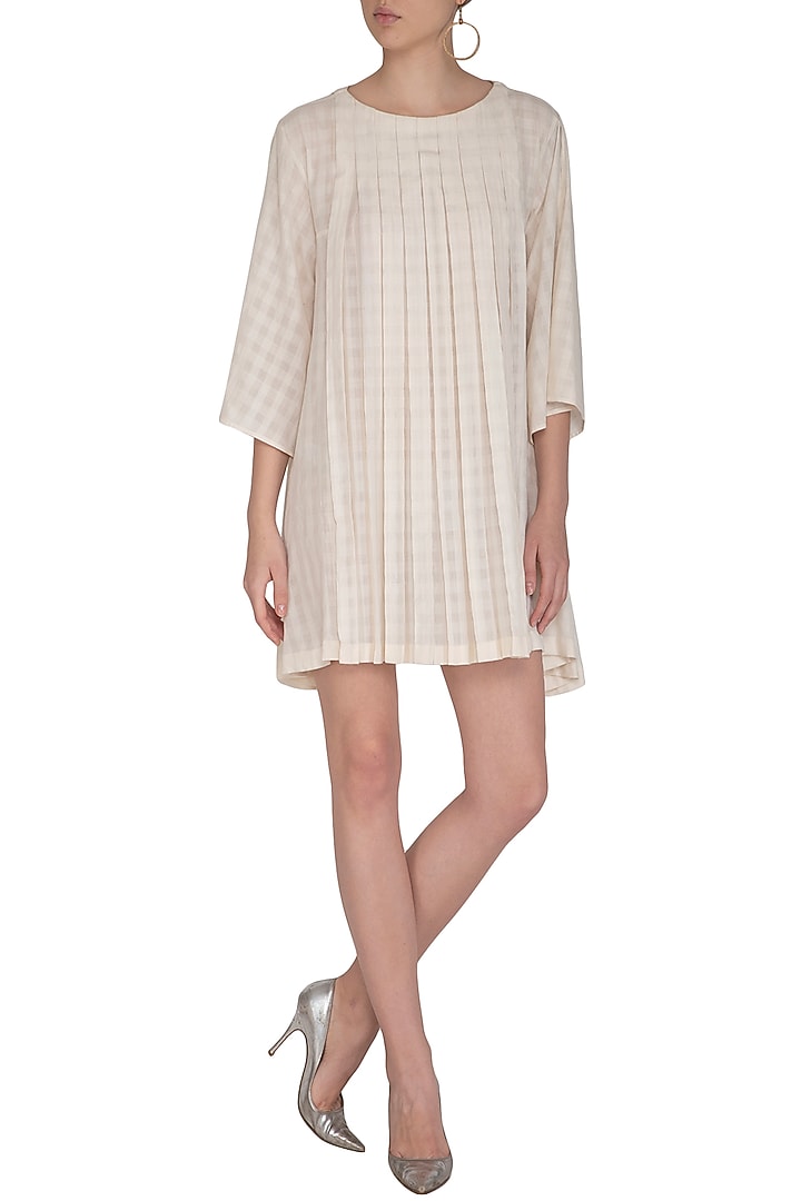 Ivory Pleated Checkered Summer Dress by Little Things Studio at Pernia's Pop Up Shop