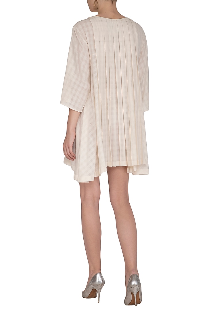Ivory Pleated Checkered Summer Dress by Little Things Studio at Pernia's Pop Up Shop