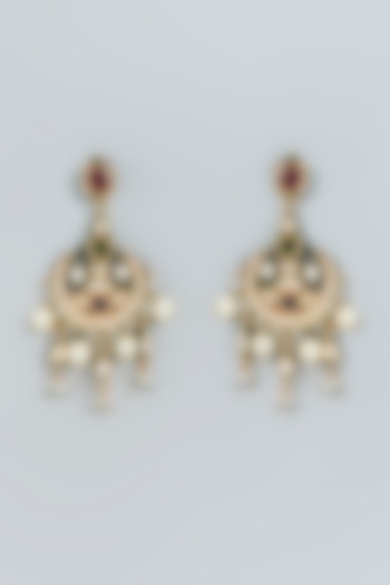 Gold Finish Meenakari Dangler Earrings In Sterling Silver by Lotus Suutra Silver