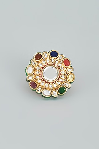 Gold Finish Meenakari Ring In Sterling Silver by Lotus Suutra Silver
