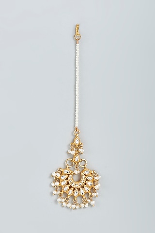 Gold Finish Meenakari Maang Tikka In Sterling Silver by Lotus Suutra Silver