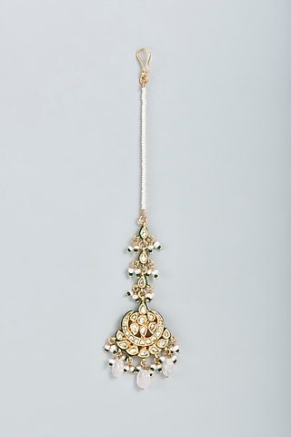 Gold Finish Kundan Maang Tikka In Sterling Silver by Lotus Suutra Silver