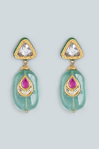 Gold Finish Meenakari Earrings In Sterling Silver by Lotus Suutra Silver