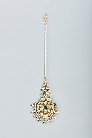 Gold Finish Precious Stone Maang Tikka In Sterling Silver by Lotus Suutra Silver