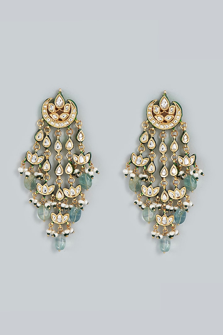 Gold Finish Chandbali Earrings In Sterling Silver by Lotus Suutra Silver