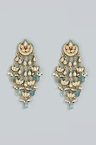 Gold Finish Chandbali Earrings In Sterling Silver by Lotus Suutra Silver